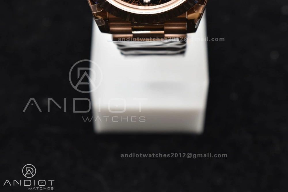 Bright DayDate 40 RG GMF 904L Steel Meteorite Dial Crystal Markers On President Bracelet A 706
