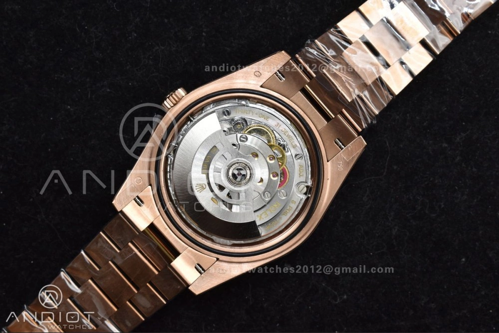 Bright DayDate 40 RG GMF 904L Steel Meteorite Dial Crystal Markers On President Bracelet A 706