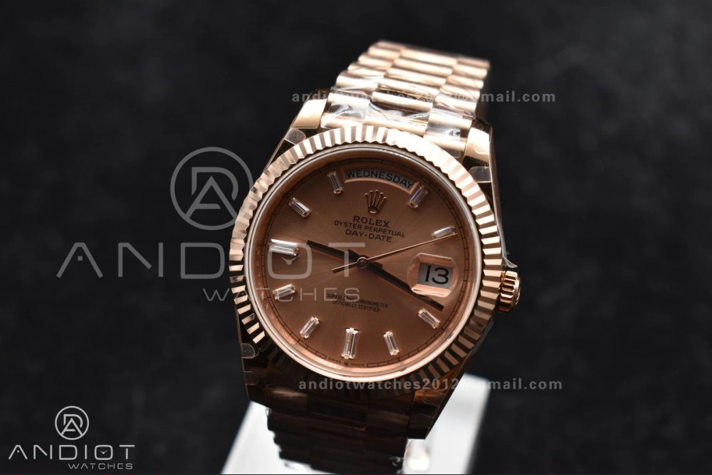 Durable DayDate 40 RG GMF Plated 904L Steel RG Dial Crystal Markers On President Bracelet A2836 V 705