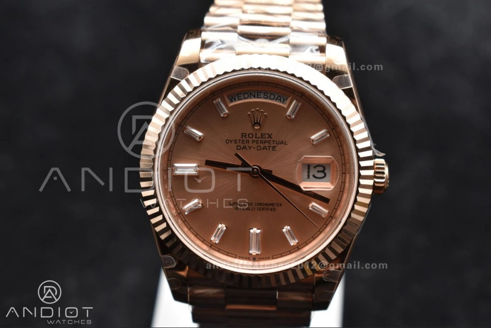 Durable DayDate 40 RG GMF Plated 904L Steel RG Dial Crystal Markers On President Bracelet A2836 V 705