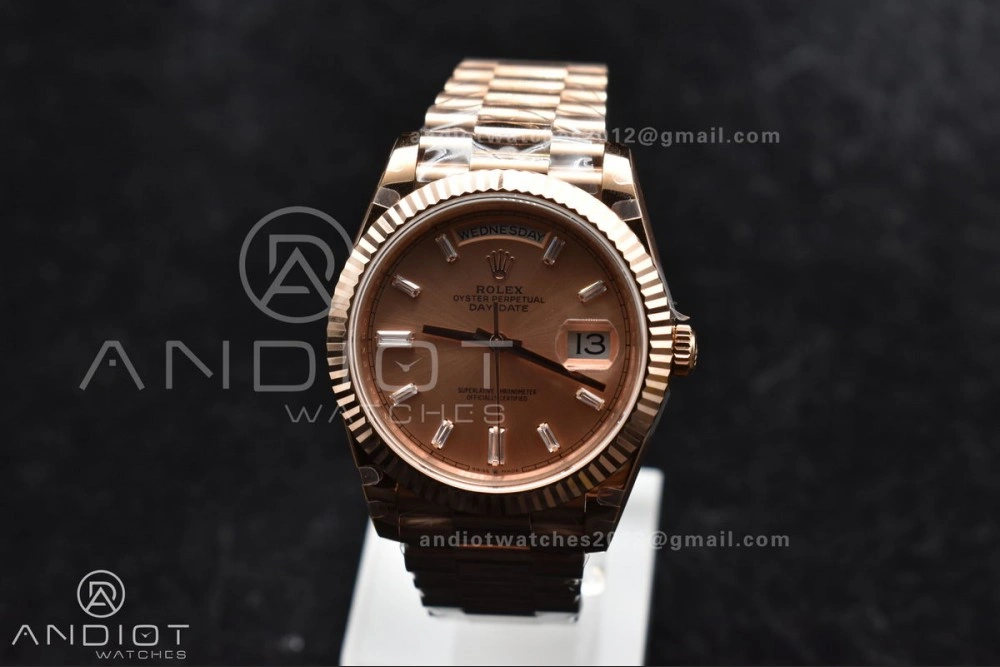 Durable DayDate 40 RG GMF Plated 904L Steel RG Dial Crystal Markers On President Bracelet A2836 V 705