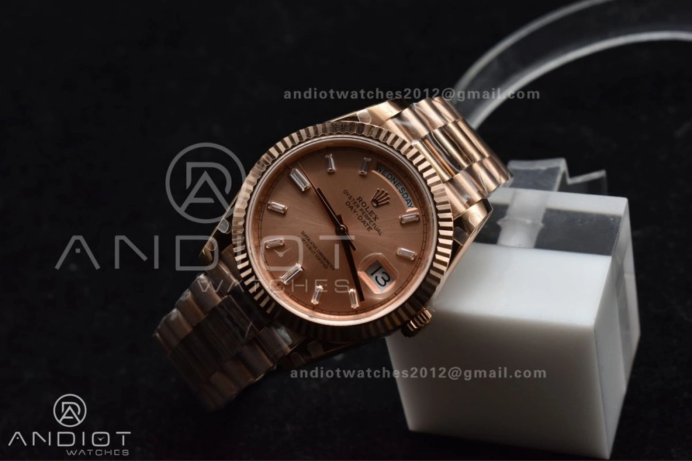 Durable DayDate 40 RG GMF Plated 904L Steel RG Dial Crystal Markers On President Bracelet A2836 V 705