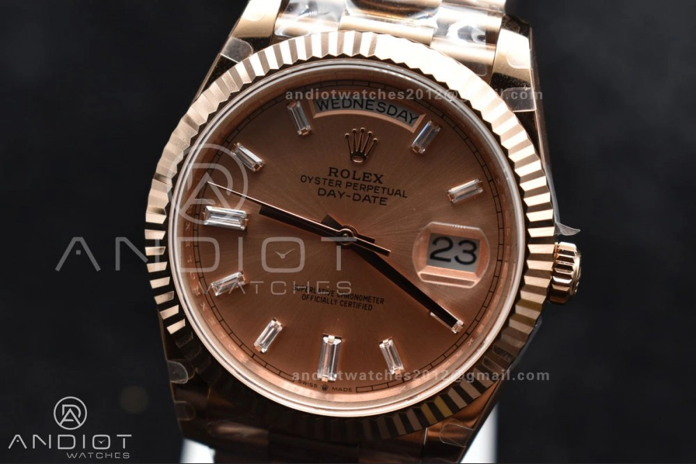 Durable DayDate 40 RG GMF Plated 904L Steel RG Dial Crystal Markers On President Bracelet A2836 V 705