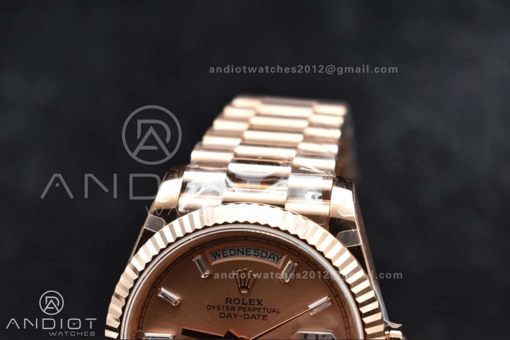 Durable DayDate 40 RG GMF Plated 904L Steel RG Dial Crystal Markers On President Bracelet A2836 V 705