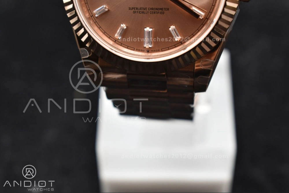 Durable DayDate 40 RG GMF Plated 904L Steel RG Dial Crystal Markers On President Bracelet A2836 V 705