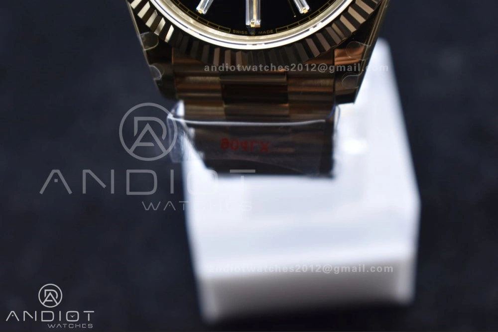 Original DayDate 40 RG GMF Tungsten Weighted 904L Steel Black Dial with Crystal Markers On President Bracelet A2836 V 701