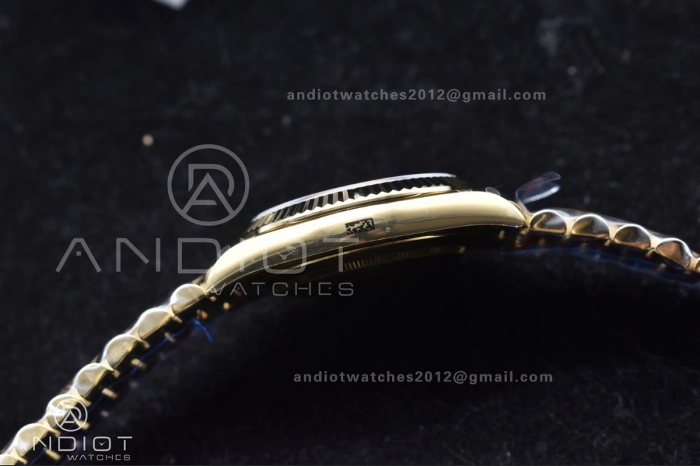 Original DayDate 40 RG GMF Tungsten Weighted 904L Steel Black Dial with Crystal Markers On President Bracelet A2836 V 701