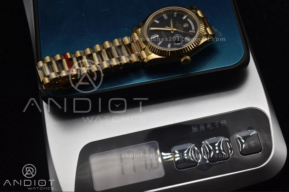 Original DayDate 40 RG GMF Tungsten Weighted 904L Steel Black Dial with Crystal Markers On President Bracelet A2836 V 701