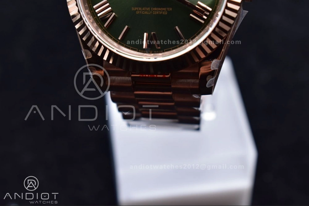 DayDate 40 RG GMF Tungsten Weighted 904L Steel Green Dial Roman Markers on President Bracelet A2836 V FashionForward 709