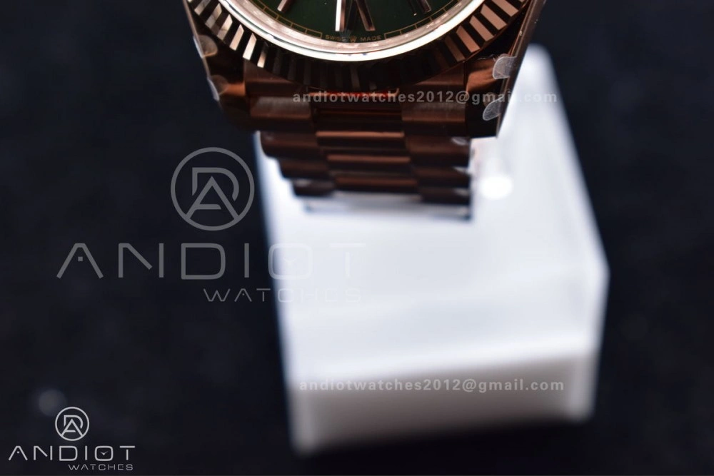 DayDate 40 RG GMF Tungsten Weighted 904L Steel Green Dial Roman Markers on President Bracelet A2836 V FashionForward 709