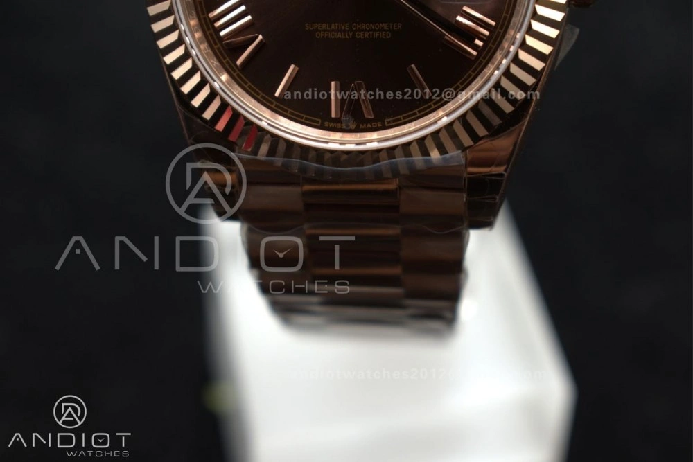 Attractive DayDate 40 RG GSF Gain Weight Brown Roman Dial on President Bracelet A 712