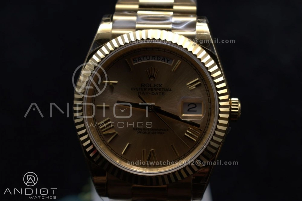 OnTrend DayDate 40 RG GSF Gain Weight Gold Roman Dial on President Bracelet A 390