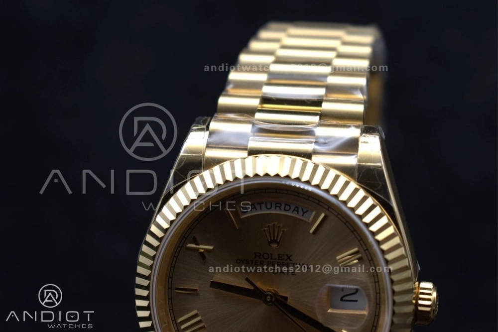 OnTrend DayDate 40 RG GSF Gain Weight Gold Roman Dial on President Bracelet A 390