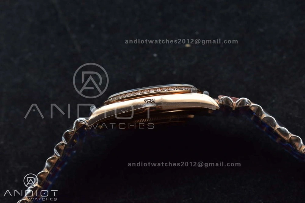 WellDesigned DayDate 40 RG JDF 904L Steel Meteorite Dial Crystal Markers On President Bracelet A 708