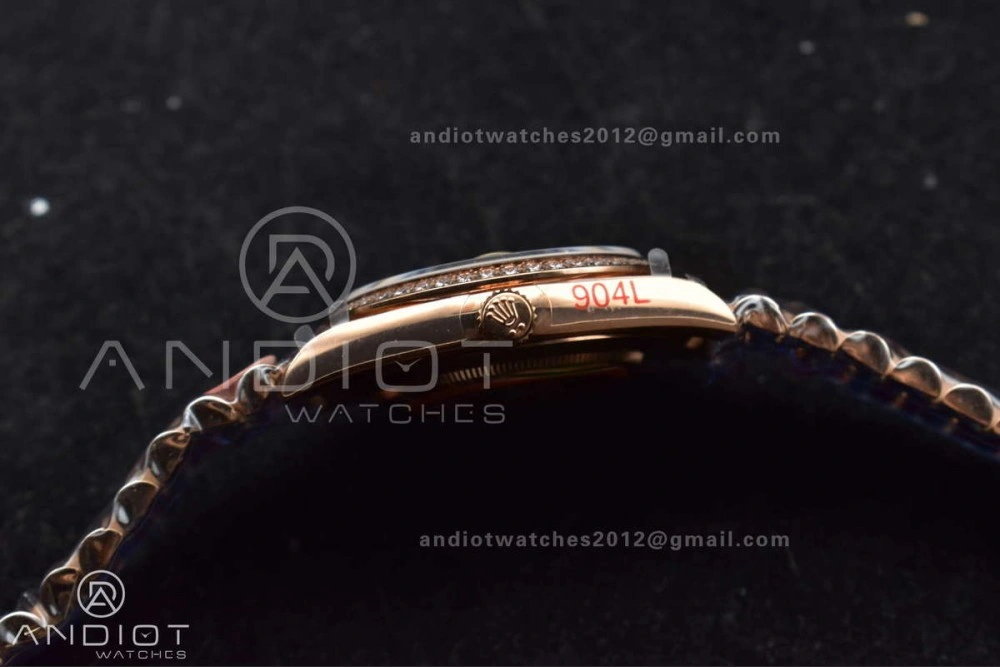 WellDesigned DayDate 40 RG JDF 904L Steel Meteorite Dial Crystal Markers On President Bracelet A 708