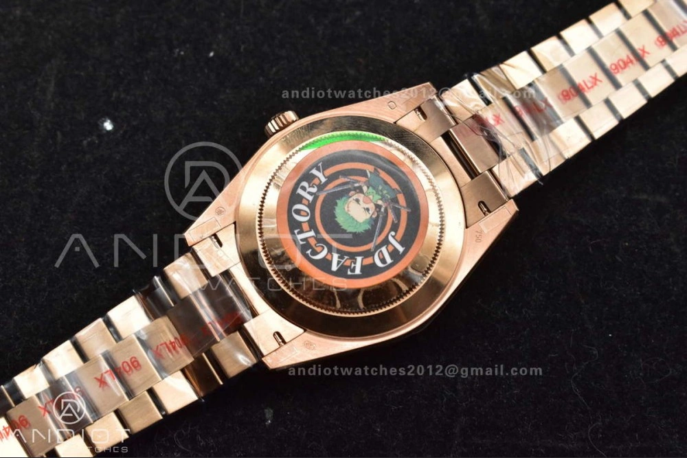 WellDesigned DayDate 40 RG JDF 904L Steel Meteorite Dial Crystal Markers On President Bracelet A 708