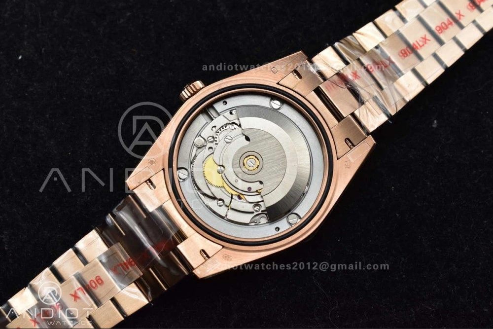WellDesigned DayDate 40 RG JDF 904L Steel Meteorite Dial Crystal Markers On President Bracelet A 708