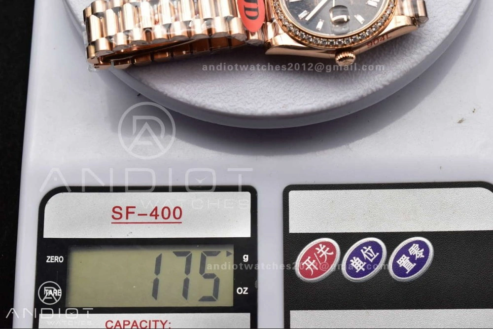 WellDesigned DayDate 40 RG JDF 904L Steel Meteorite Dial Crystal Markers On President Bracelet A 708