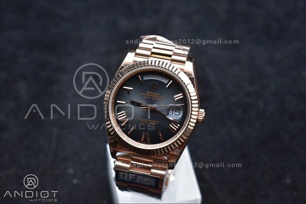 Soft DayDate 40 RG QF Best Edition 904L Steel Slate Ombre Dial on President Bracelet A2836 V4 (Gain Weight) 711