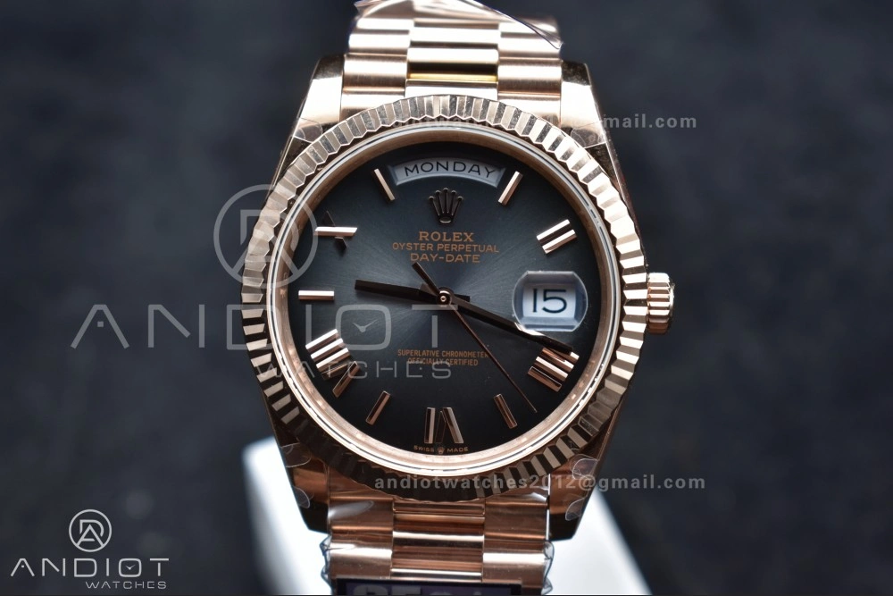 Soft DayDate 40 RG QF Best Edition 904L Steel Slate Ombre Dial on President Bracelet A2836 V4 (Gain Weight) 711