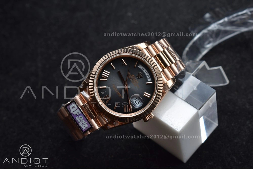 Soft DayDate 40 RG QF Best Edition 904L Steel Slate Ombre Dial on President Bracelet A2836 V4 (Gain Weight) 711