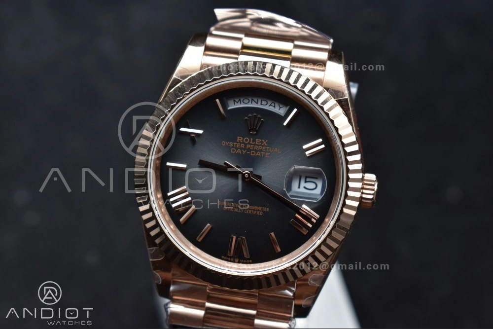 Soft DayDate 40 RG QF Best Edition 904L Steel Slate Ombre Dial on President Bracelet A2836 V4 (Gain Weight) 711