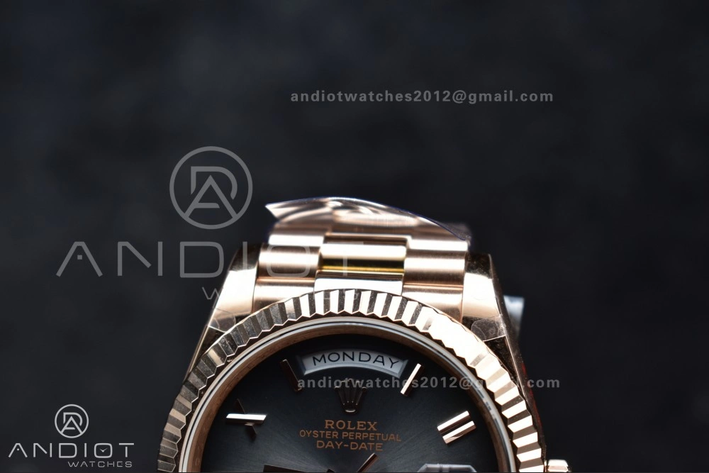 Soft DayDate 40 RG QF Best Edition 904L Steel Slate Ombre Dial on President Bracelet A2836 V4 (Gain Weight) 711