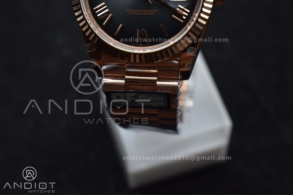 Soft DayDate 40 RG QF Best Edition 904L Steel Slate Ombre Dial on President Bracelet A2836 V4 (Gain Weight) 711