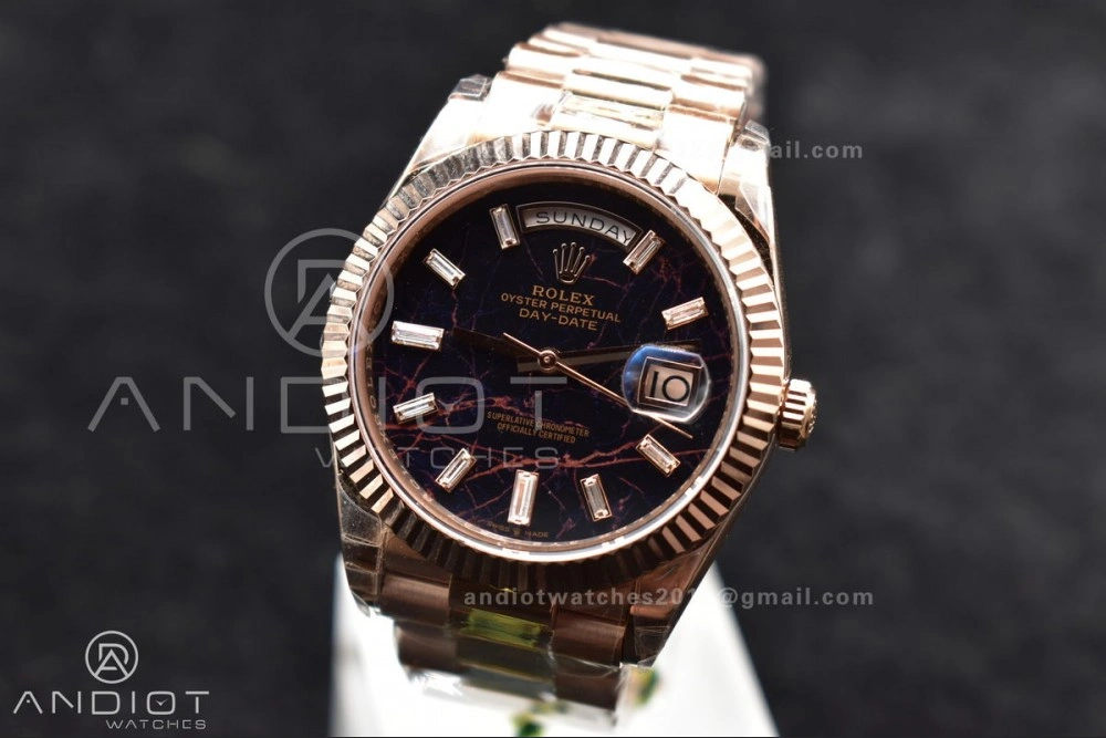 DayDate 40 RG TWF 316L Steel Meteorite Dial Crystal Markers on President Bracelet A SmartChoice 402