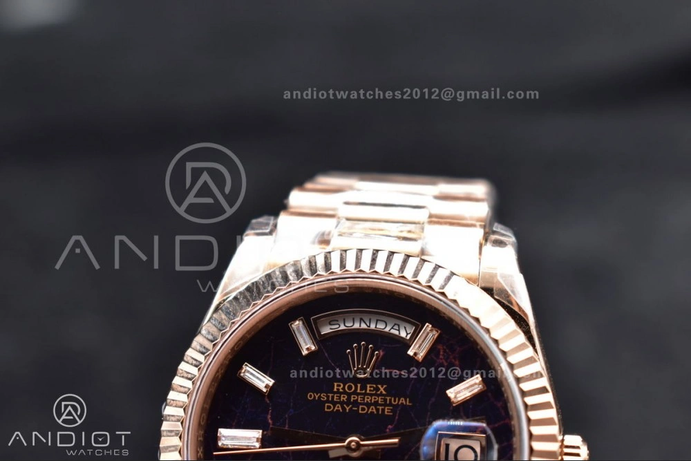 DayDate 40 RG TWF 316L Steel Meteorite Dial Crystal Markers on President Bracelet A SmartChoice 402