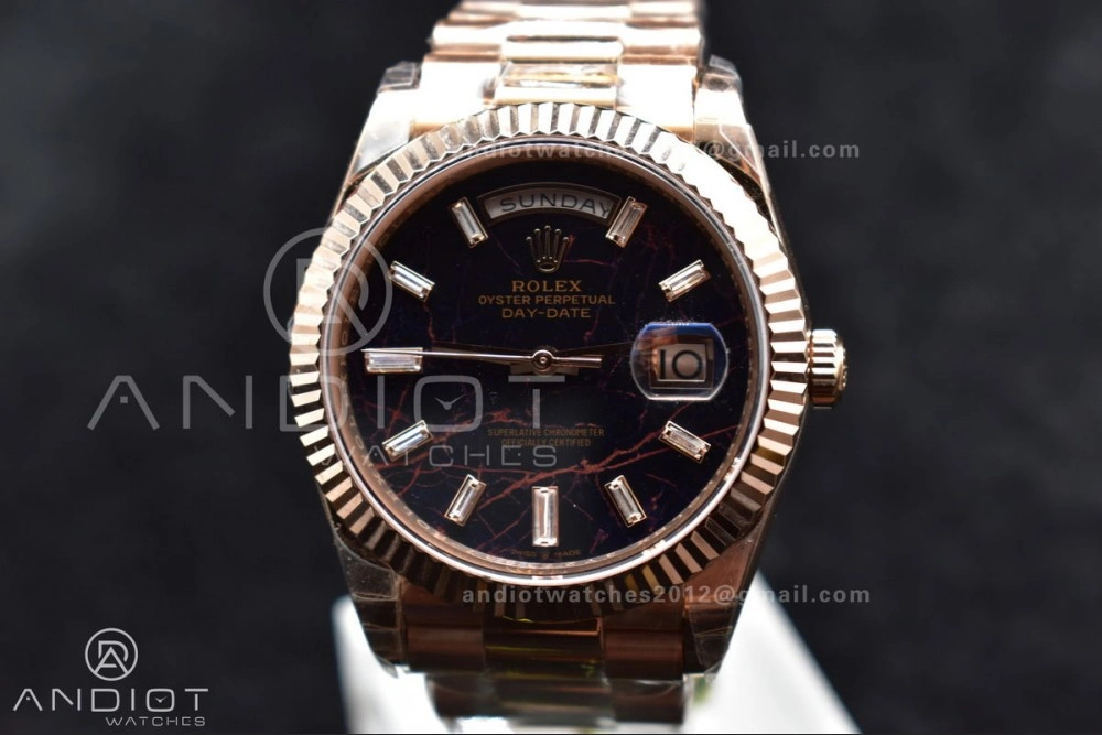 DayDate 40 RG TWF 316L Steel Meteorite Dial Crystal Markers on President Bracelet A SmartChoice 402