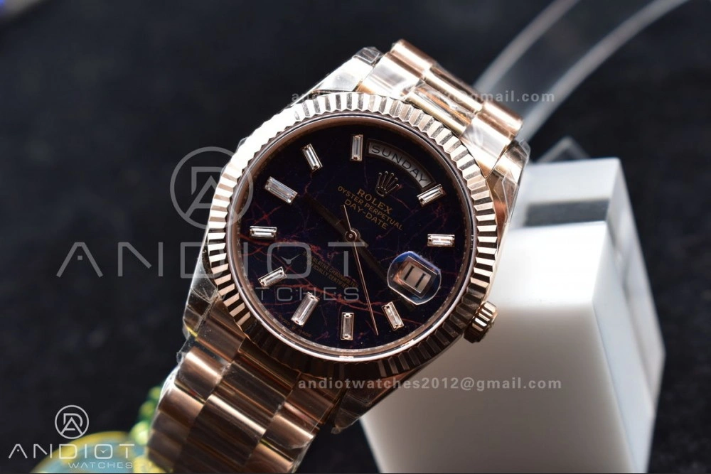 DayDate 40 RG TWF 316L Steel Meteorite Dial Crystal Markers on President Bracelet A SmartChoice 402