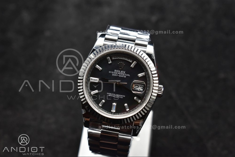 Chic DayDate 40 SS GMF 904L Steel Black Crystal Dial on President Bracelet A2836 V3 (Gain Weight) 713