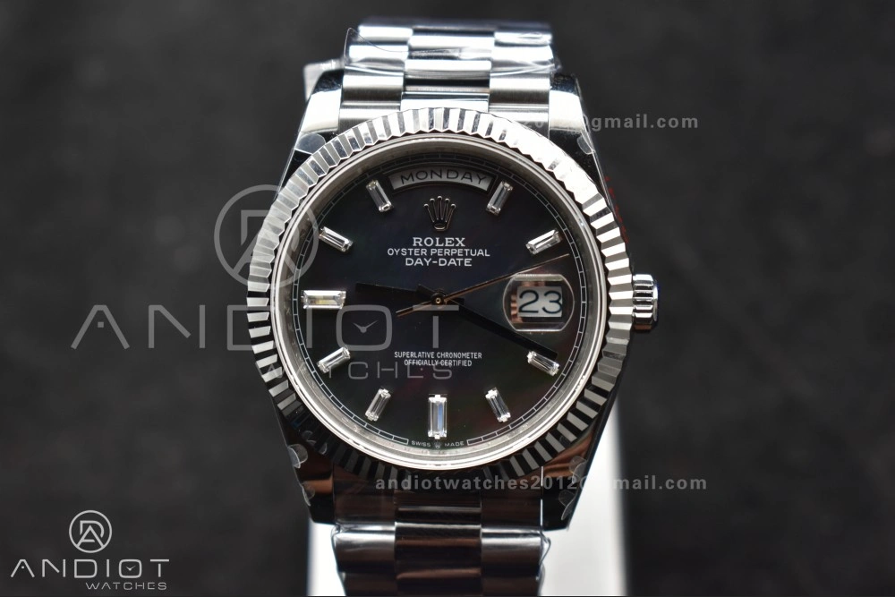 Chic DayDate 40 SS GMF 904L Steel Black Crystal Dial on President Bracelet A2836 V3 (Gain Weight) 713
