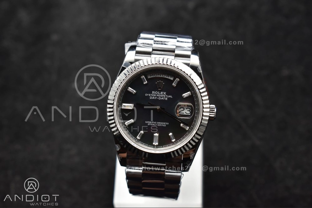 Chic DayDate 40 SS GMF 904L Steel Black Crystal Dial on President Bracelet A2836 V3 (Gain Weight) 713