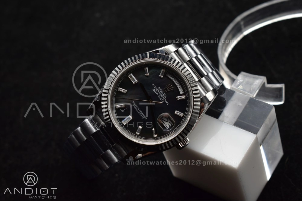 Chic DayDate 40 SS GMF 904L Steel Black Crystal Dial on President Bracelet A2836 V3 (Gain Weight) 713