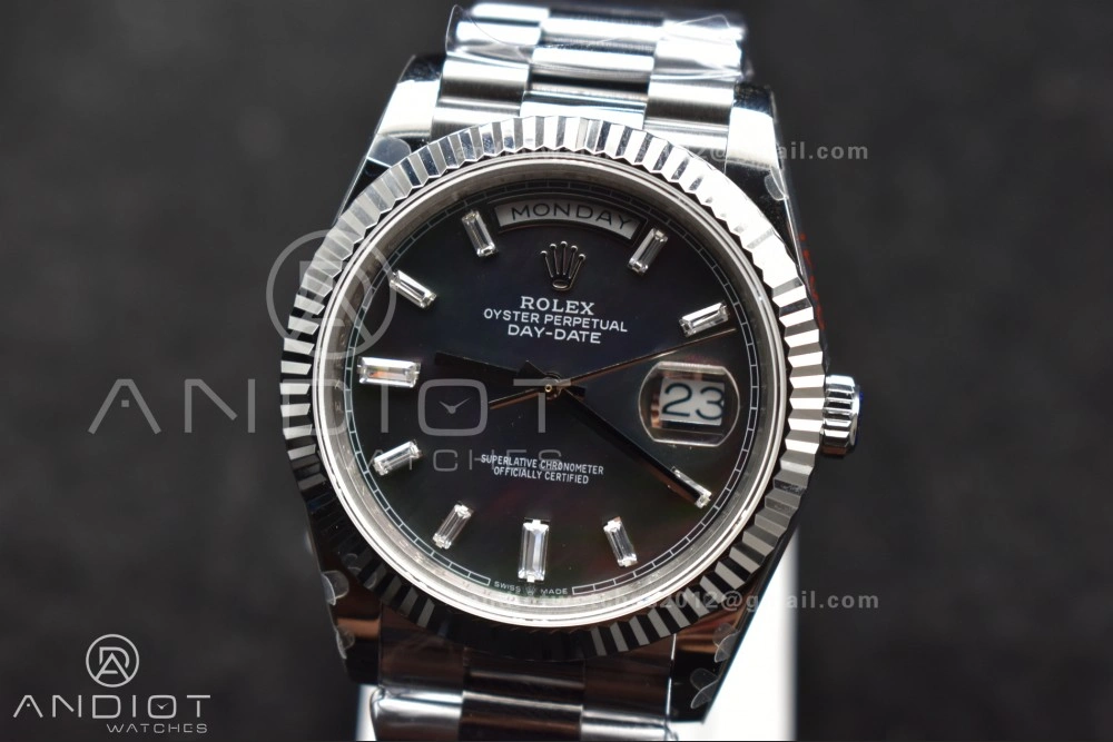 Chic DayDate 40 SS GMF 904L Steel Black Crystal Dial on President Bracelet A2836 V3 (Gain Weight) 713