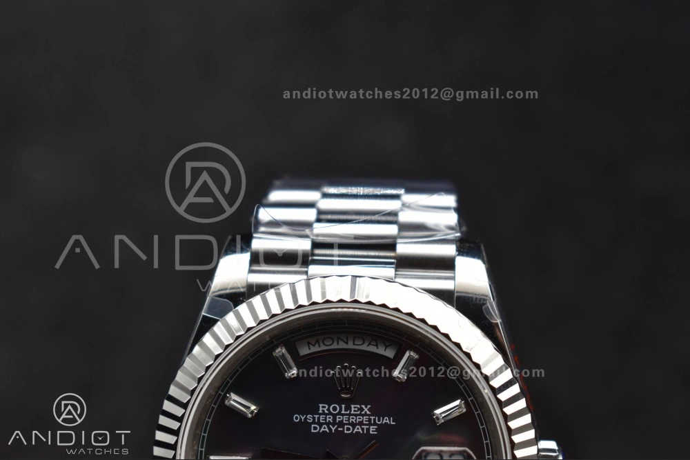 Chic DayDate 40 SS GMF 904L Steel Black Crystal Dial on President Bracelet A2836 V3 (Gain Weight) 713