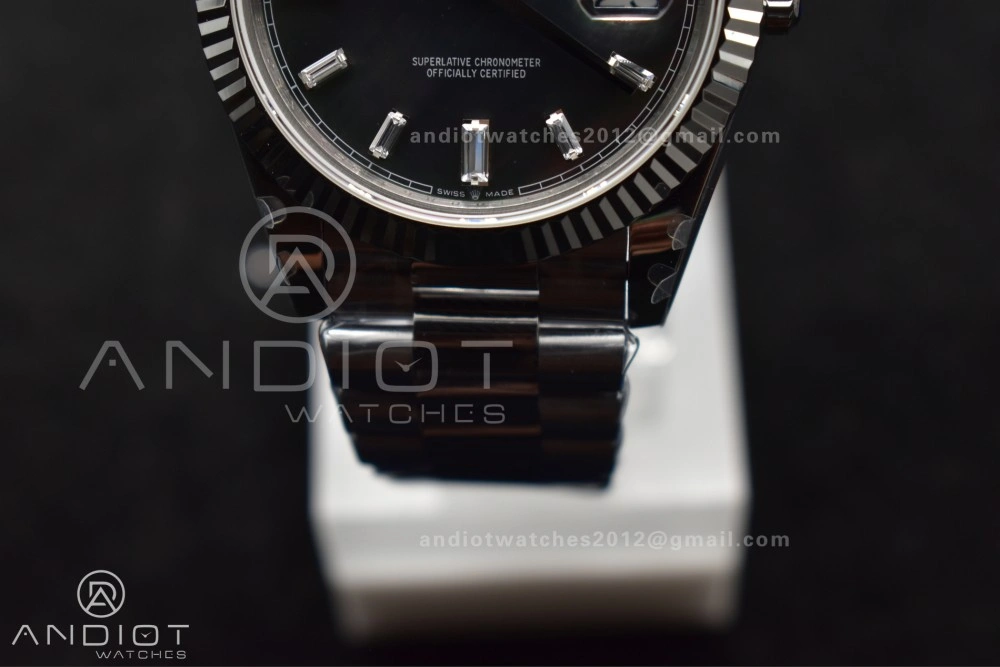 Chic DayDate 40 SS GMF 904L Steel Black Crystal Dial on President Bracelet A2836 V3 (Gain Weight) 713