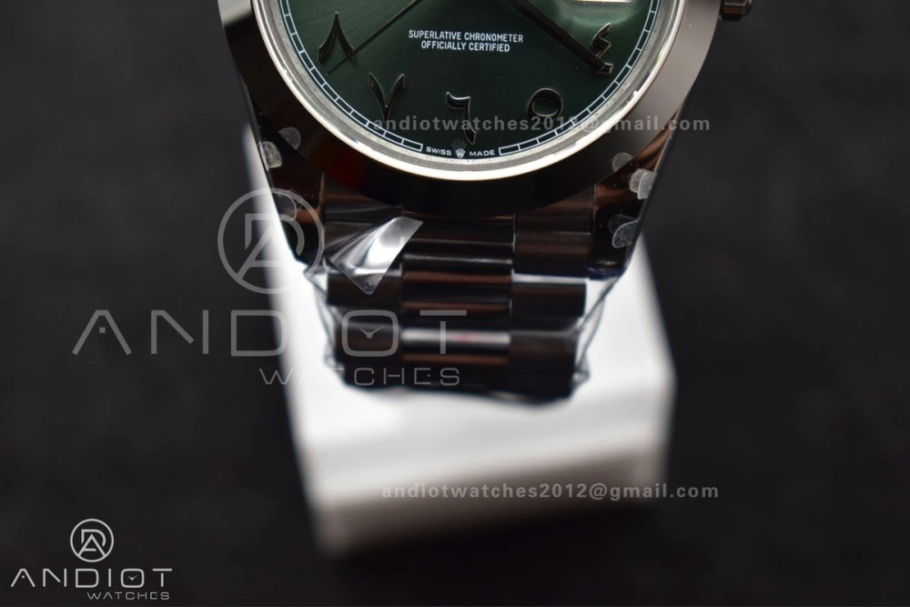 Functional DayDate 40 SS GMF 904L Steel Green Dial Arabic Markers On President Bracelet A 707