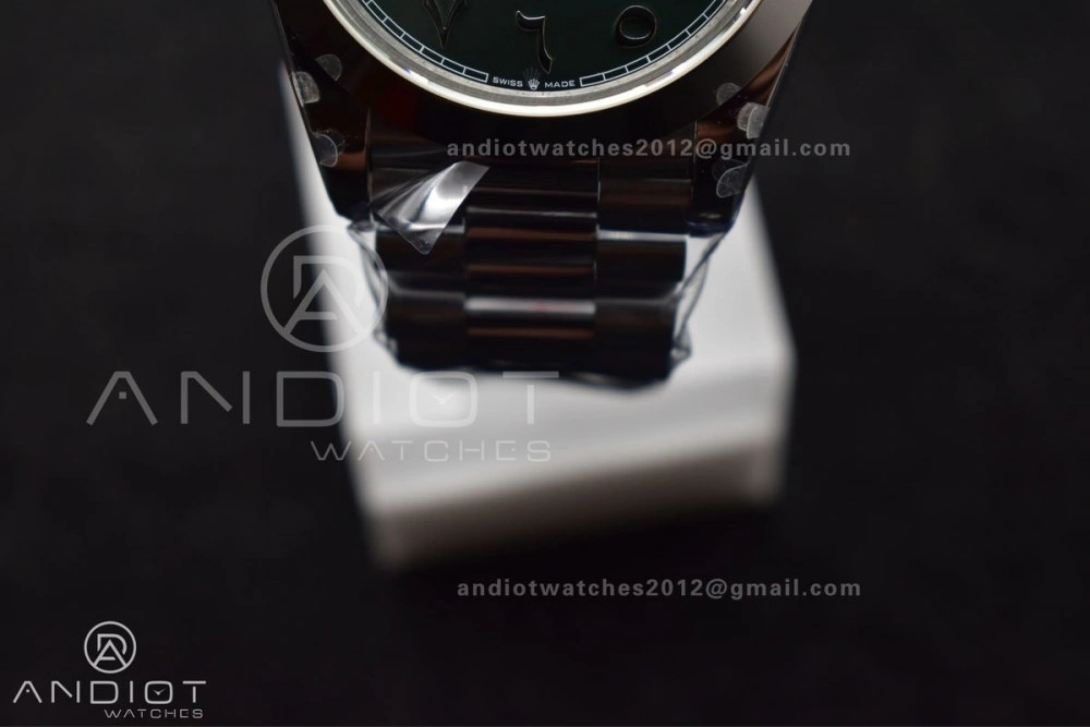 Functional DayDate 40 SS GMF 904L Steel Green Dial Arabic Markers On President Bracelet A 707