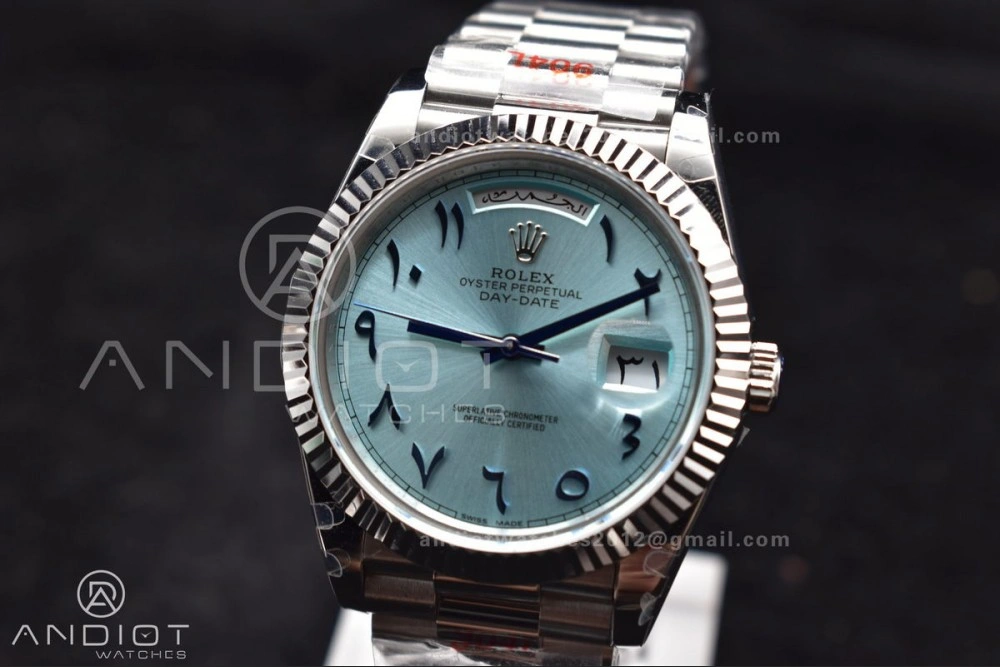 DayDate 40 SS GMF 904L Steel Iced Blue Dial Arabic Markers on President Bracelet A3255 V Cozy 710