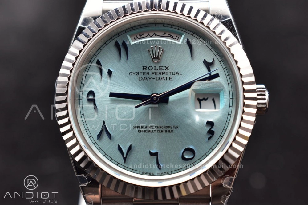 DayDate 40 SS GMF 904L Steel Iced Blue Dial Arabic Markers on President Bracelet A3255 V Cozy 710
