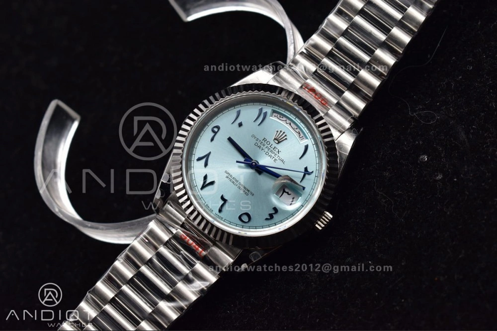DayDate 40 SS GMF 904L Steel Iced Blue Dial Arabic Markers on President Bracelet A3255 V Cozy 710