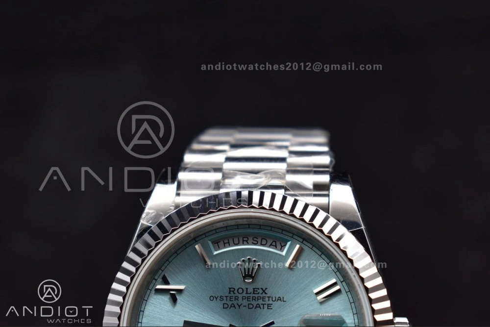 DayDate 40 SS GMF 904L Steel Iced Blue Dial Roman Markers On President Bracelet A3255 V Sporty 715
