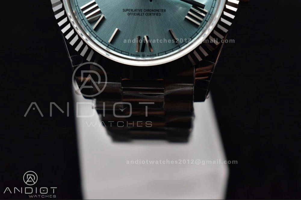 DayDate 40 SS GMF 904L Steel Iced Blue Dial Roman Markers On President Bracelet A3255 V Sporty 715