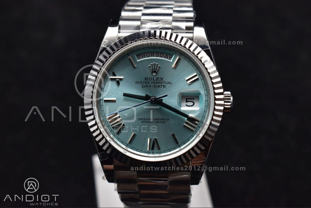 DayDate 40 SS GMF 904L Steel Iced Blue Dial Roman Markers On President Bracelet A3255 V Sporty 715