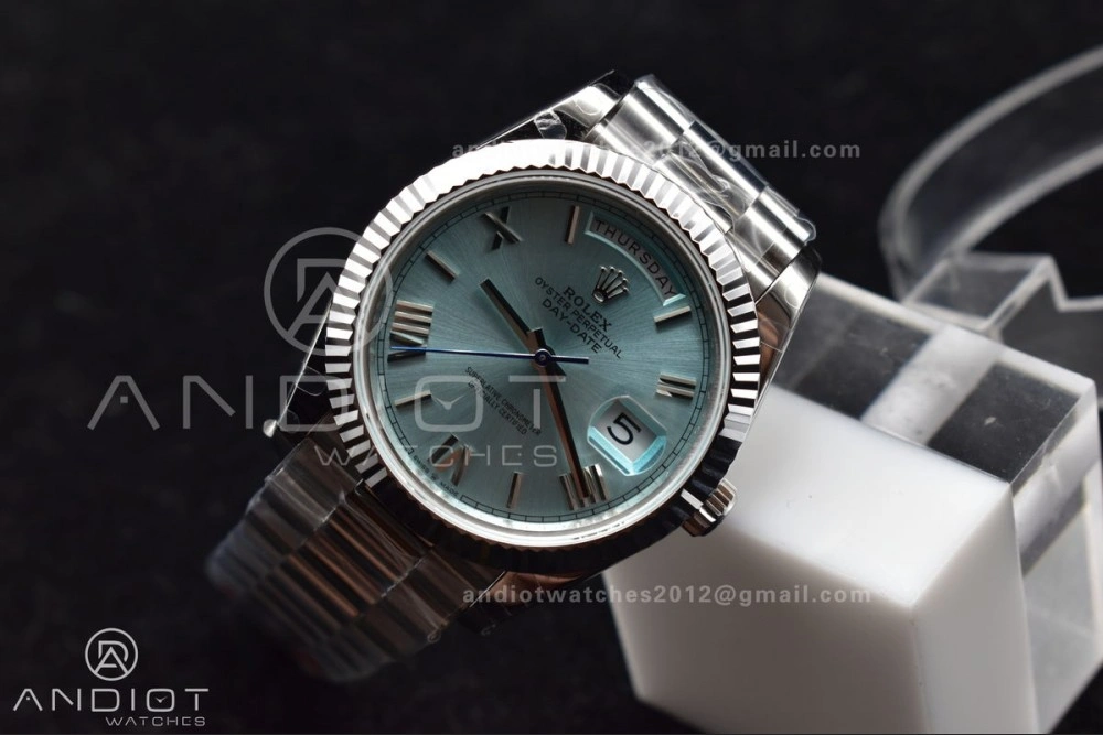 DayDate 40 SS GMF 904L Steel Iced Blue Dial Roman Markers On President Bracelet A3255 V Sporty 715