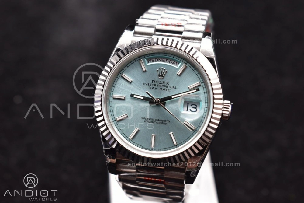 Popular DayDate 40 SS GMF Gain Weight Ice Blue Stick Dial on President Bracelet A 716