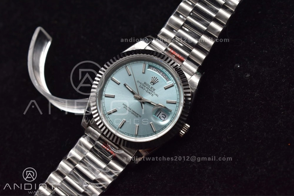Popular DayDate 40 SS GMF Gain Weight Ice Blue Stick Dial on President Bracelet A 716